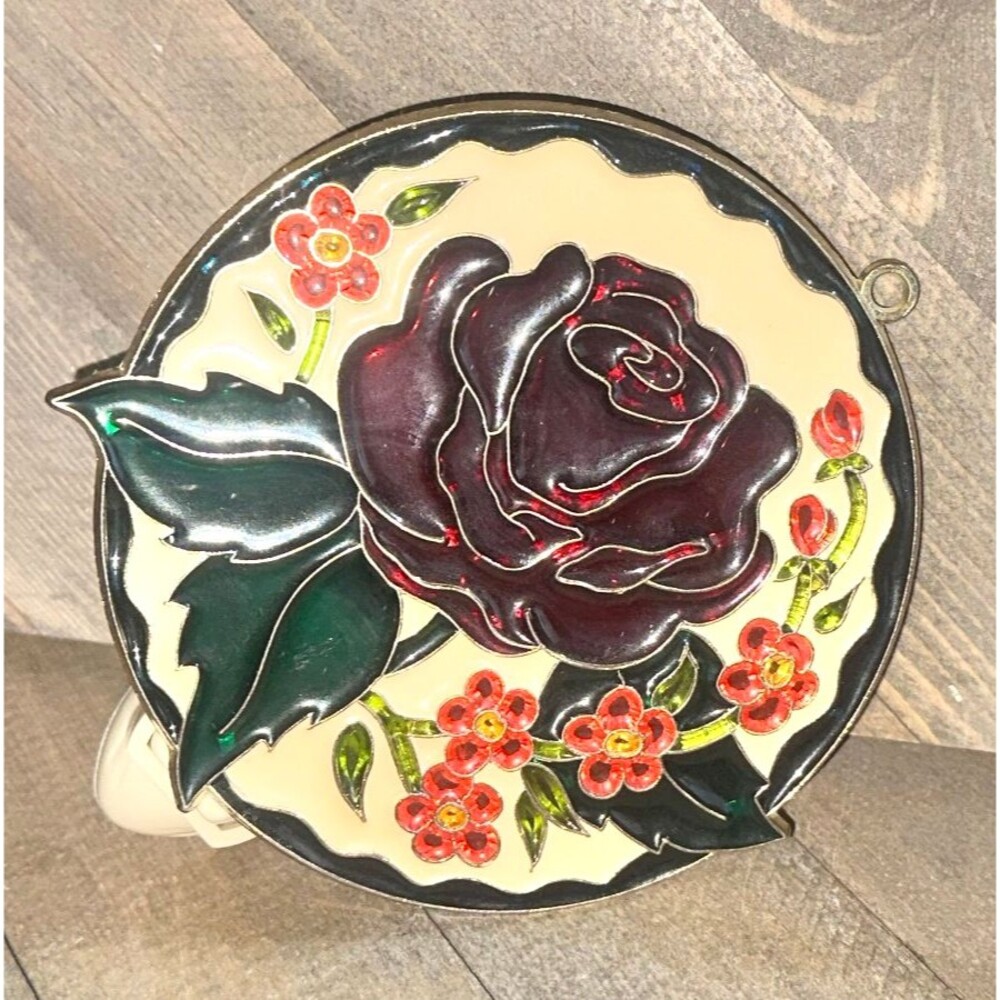 Stained Glass Rose Floral Night Light Vintage Cottage Core